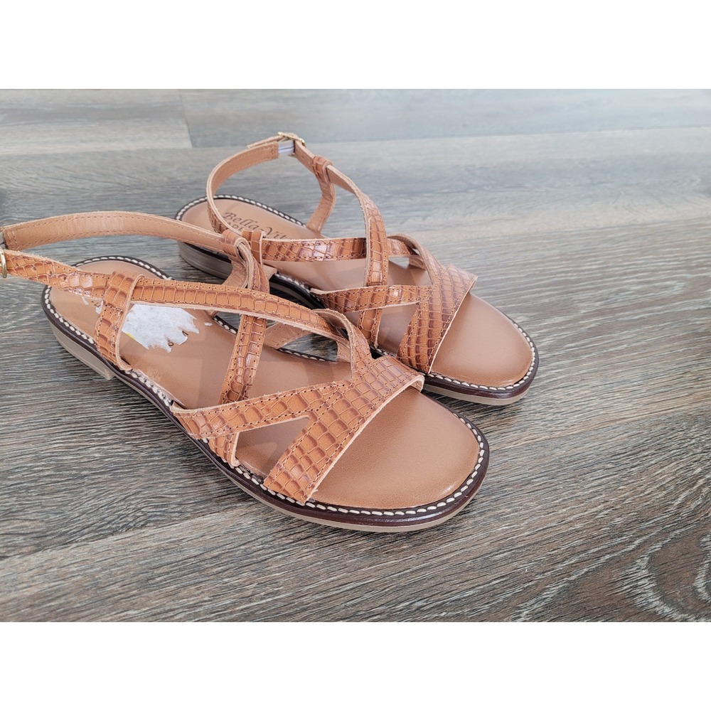 Bella Vita Tya-Italy Natural Croco Leather Strappy Sandals Made in Italy 6.5 M